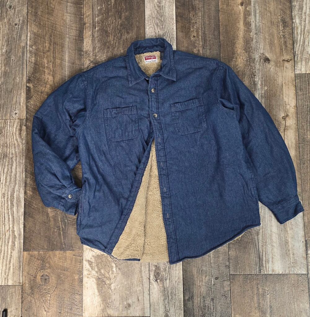 Wrangler Sherpa Lined Denim Shirt Jacket Mens 2XL Blue Western Workwear